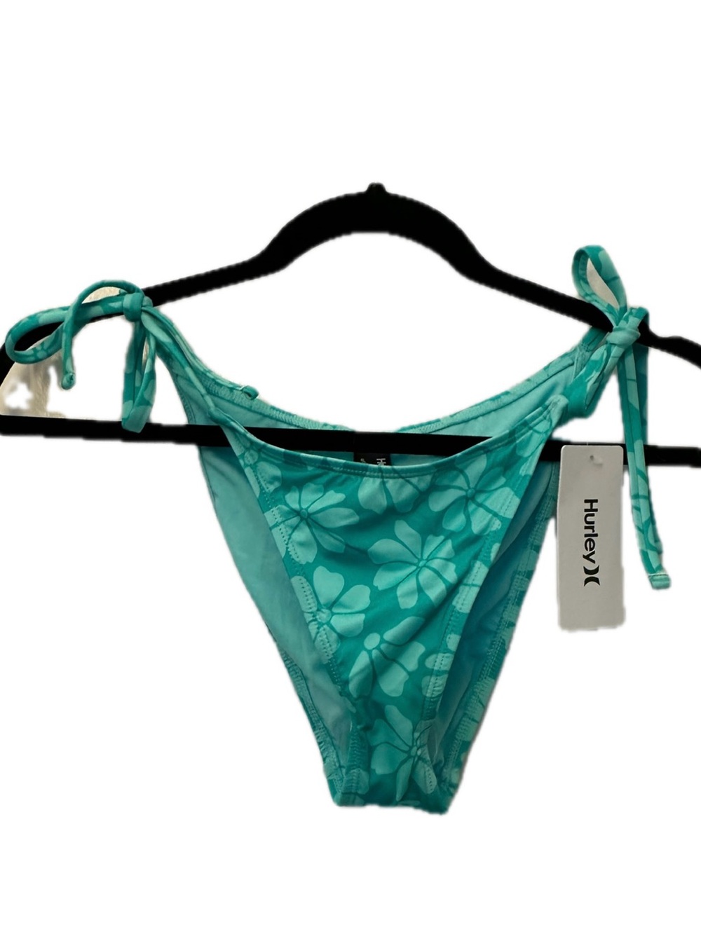 Hurley Womens Turquoise Hibiscus / Floral Print Cheeky Tie Side Bikini Bottom